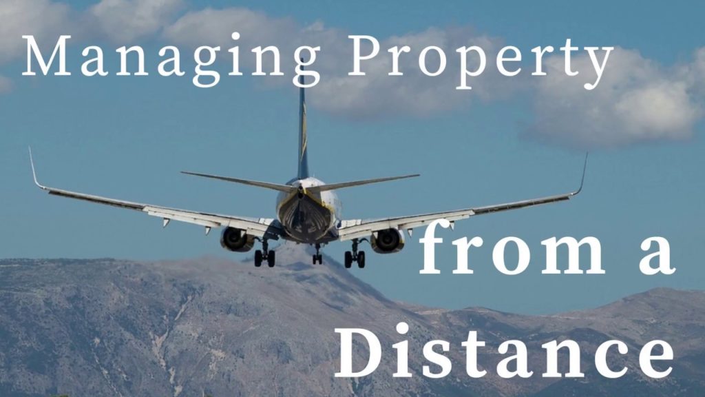 Mark Roemer image of a plane and mountains with the words managing property from a distance.