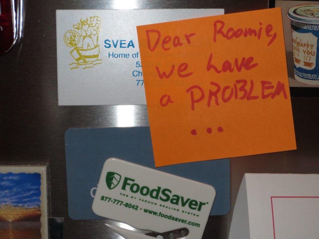 Mark Roemer image of a note left on the refrigerator by a roommate