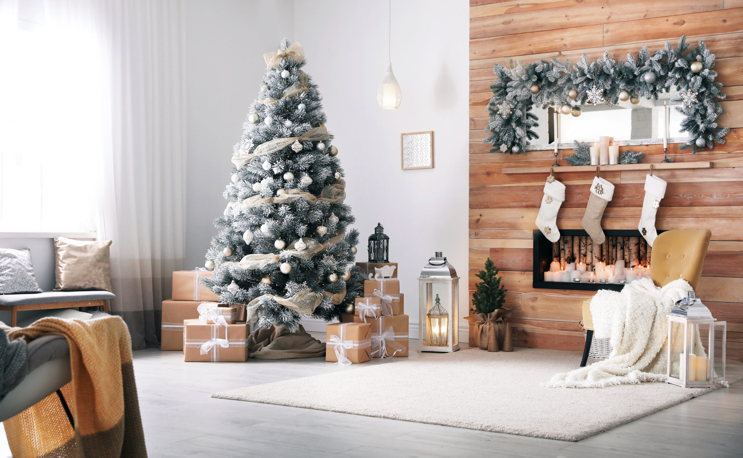 Mark Roemer image of a Christmas tree and fireplace