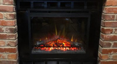 Mark Roemer image of an electric fireplace instert.